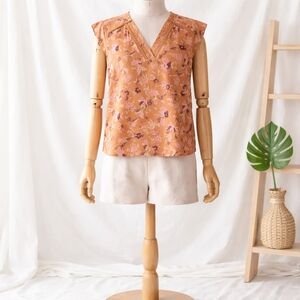 Chic V-Neck Floral Blouse - Orange